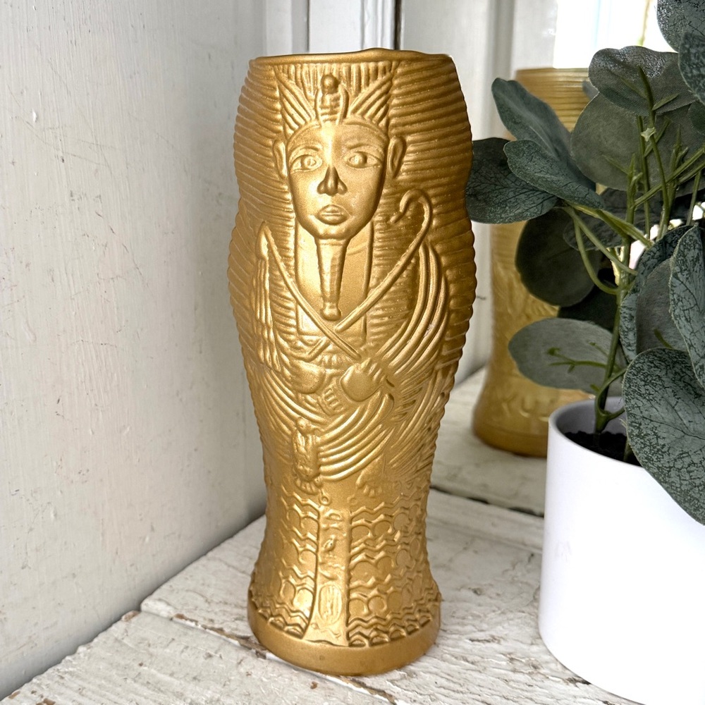 Vintage Egyptian Mummy Glass Flower Vase Hand Blown Luxor Las Vegas King Tut 9”